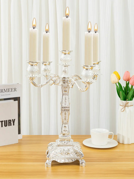 Silver White Embossed Candelabra-ToShay.org