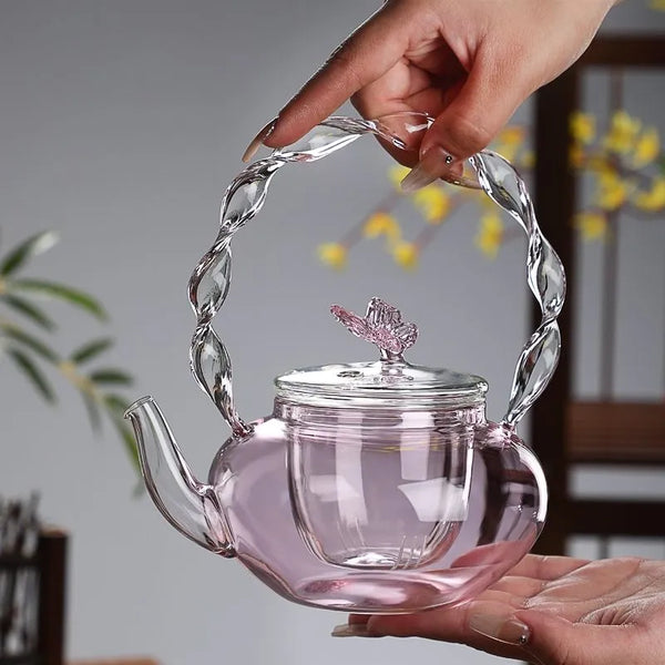 Pink Butterfly Glass Tea Pot-ToShay.org