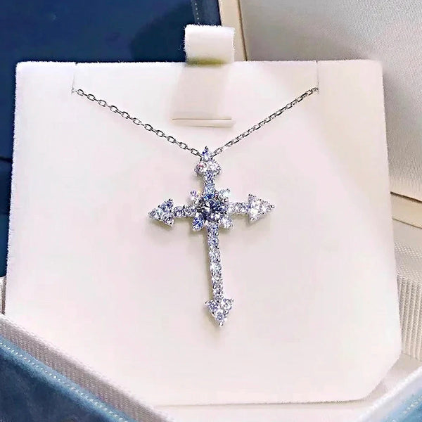 Silver Diamond Cross Pendant-ToShay.org