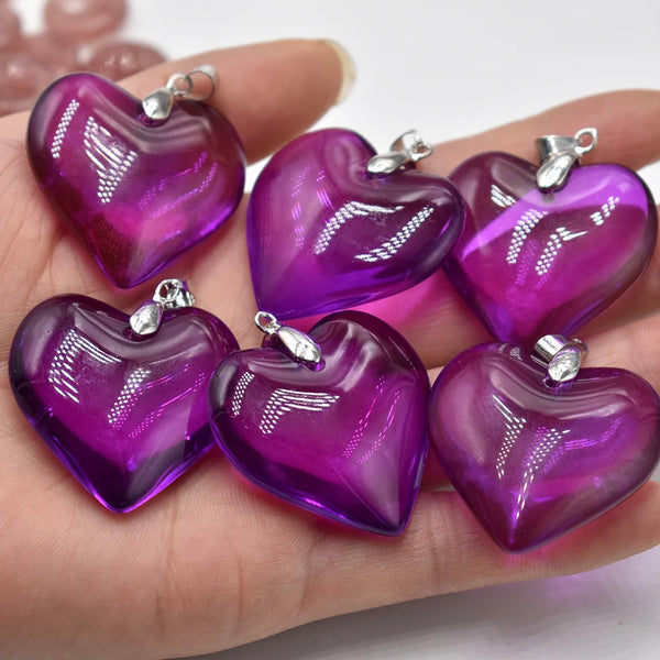 Mixed Glass Heart Pendants-ToShay.org