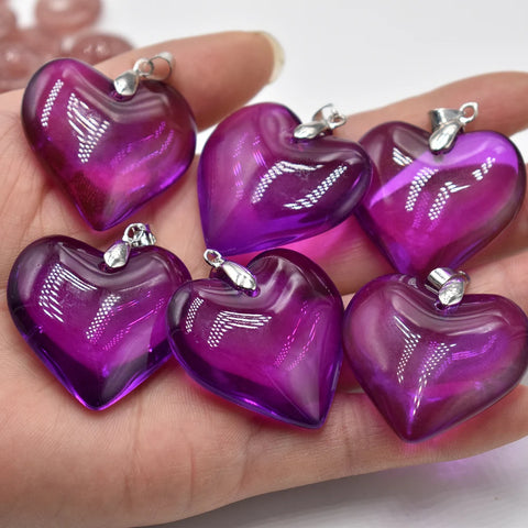 Mixed Glass Heart Pendants-ToShay.org