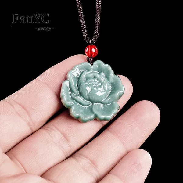 Blue Jadeite Peony Pendant-ToShay.org