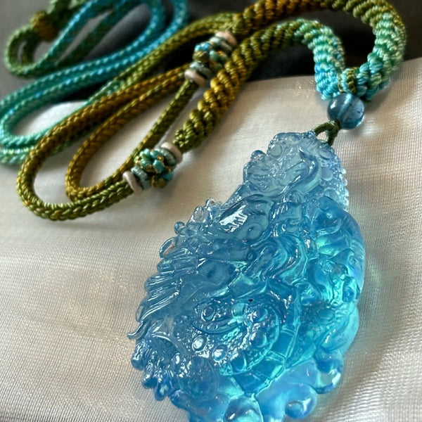 Blue Aquamarine Dragon Pendant-ToShay.org
