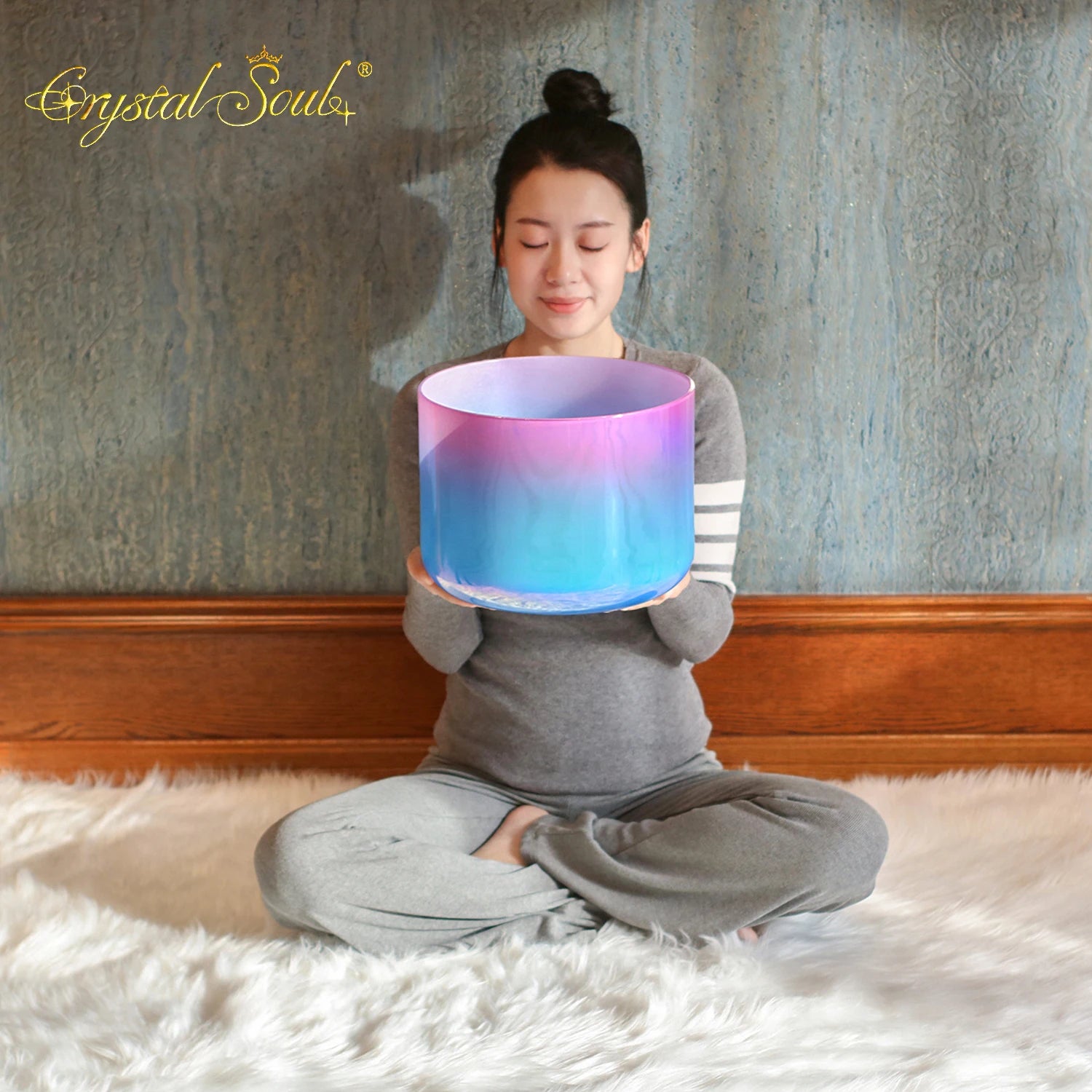 Crystal Soul New 11 Inch Gradient Blue pink Crystal Singing Bowl Sound Healing Long Sustain Sound-ToShay.org