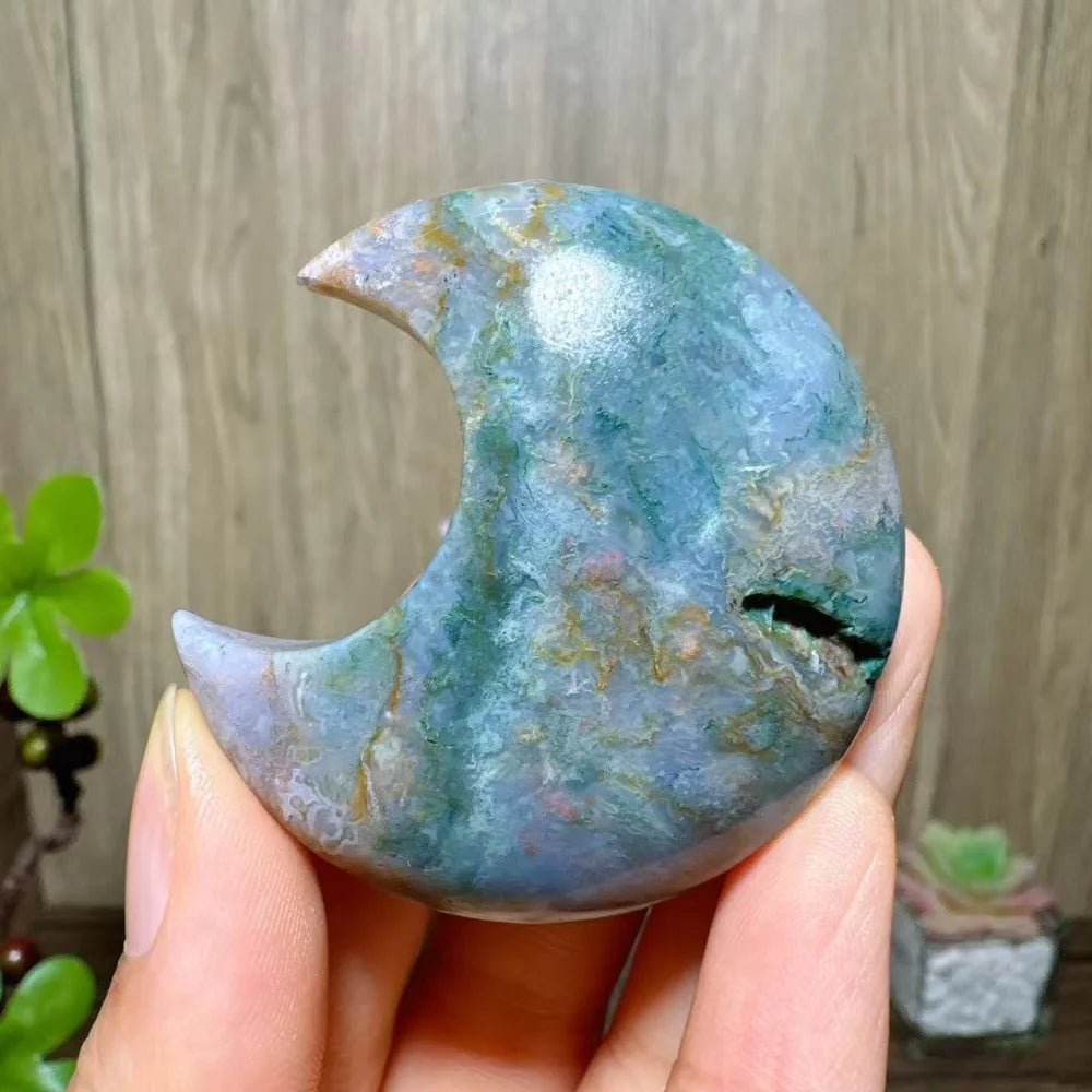 Green Moss Agate Moon-ToShay.org