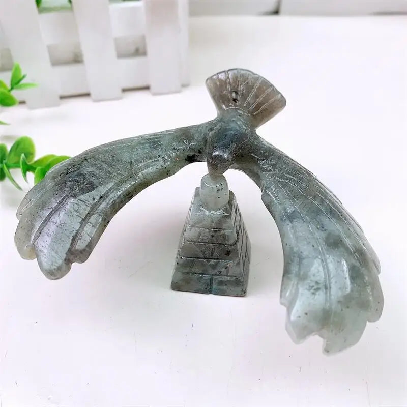 Natural Labradorite Balanced Rotatable Eagle Carving Healing Crystal Animals Figurines Reiki Stones Home Decoration Gift 1PCS-ToShay.org