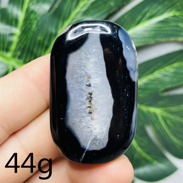 Black White Agate Palm Stone-ToShay.org