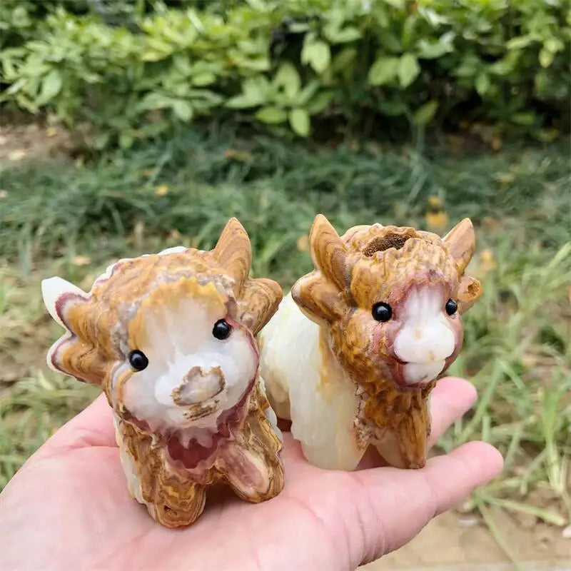 Natural Calcite Highland Yak Carving Handicraft Ornaments Gift Energy Gemstone Home Decoration Gift 1pcs-ToShay.org