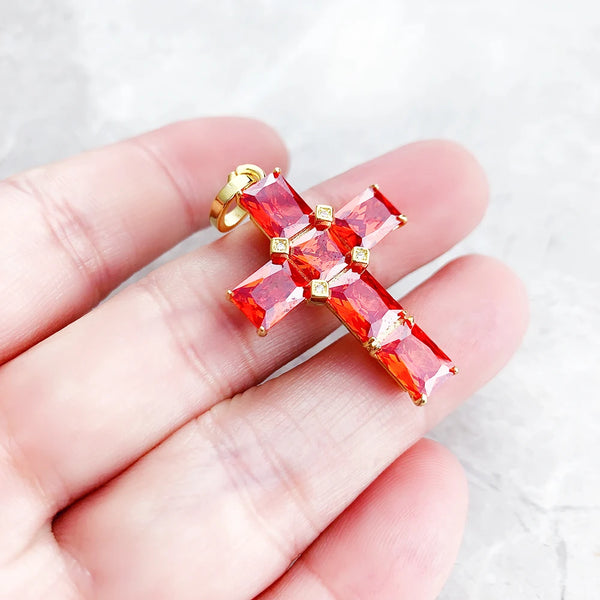 Orange Diamond Cross Pendant-ToShay.org