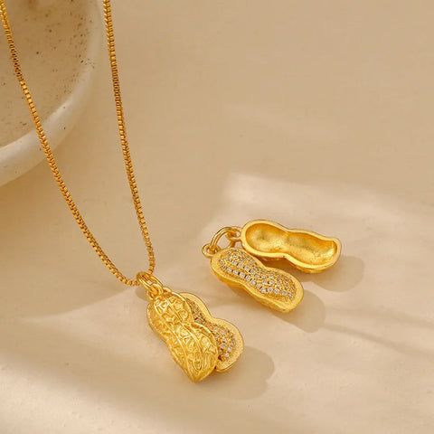 Gold Peanut Pendant Necklace-ToShay.org