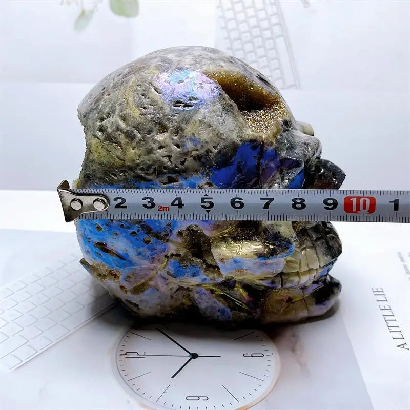 Natural Aura Sphalerite Skull Dursy Carving Reiki Healing Stones Feng Shui Craft Carved For Decor Holiday Gift 1PCS-ToShay.org