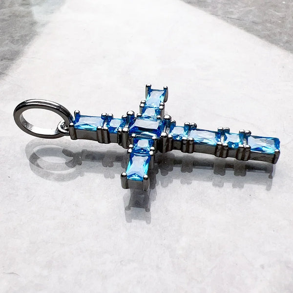 Blue Aquamarine Cross Pendant-ToShay.org