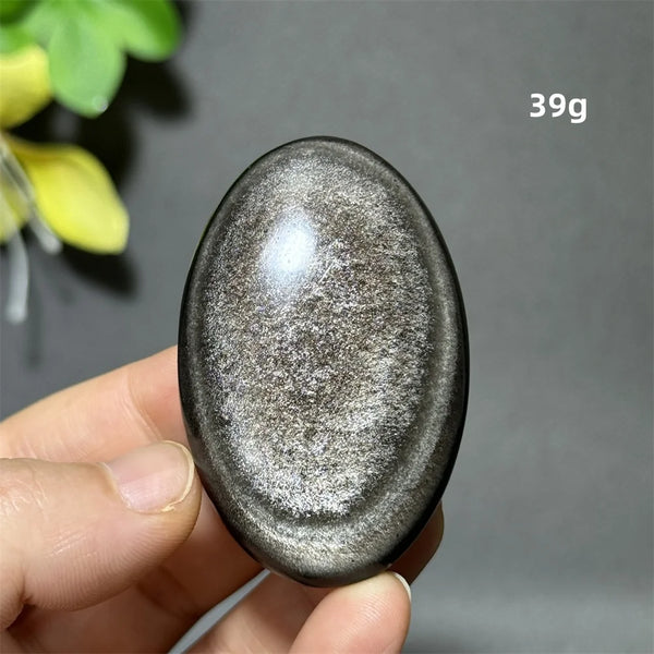 Silver Obsidian Palm Stone-ToShay.org