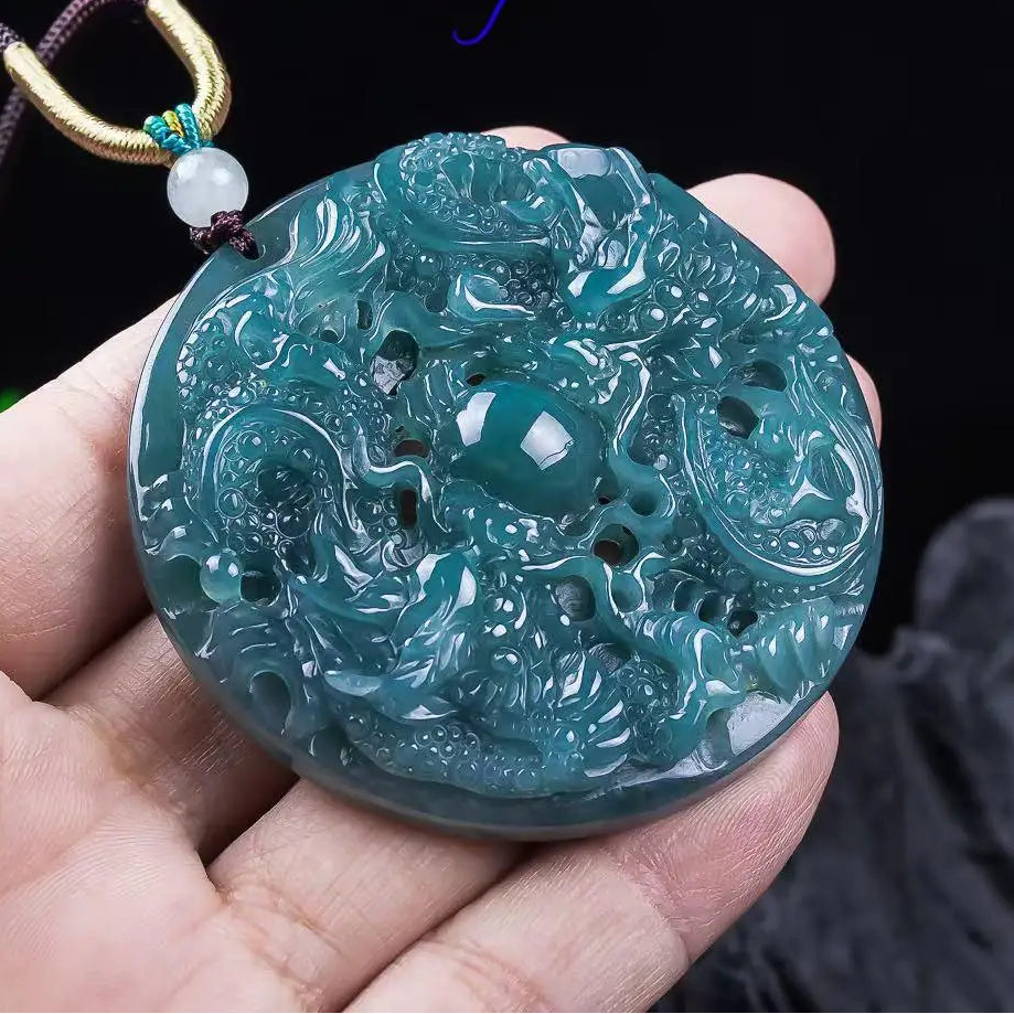 Blue Jadeite Dragon Pendant-ToShay.org