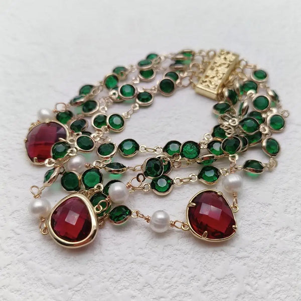 Green Crystal Pearl Bracelet-ToShay.org