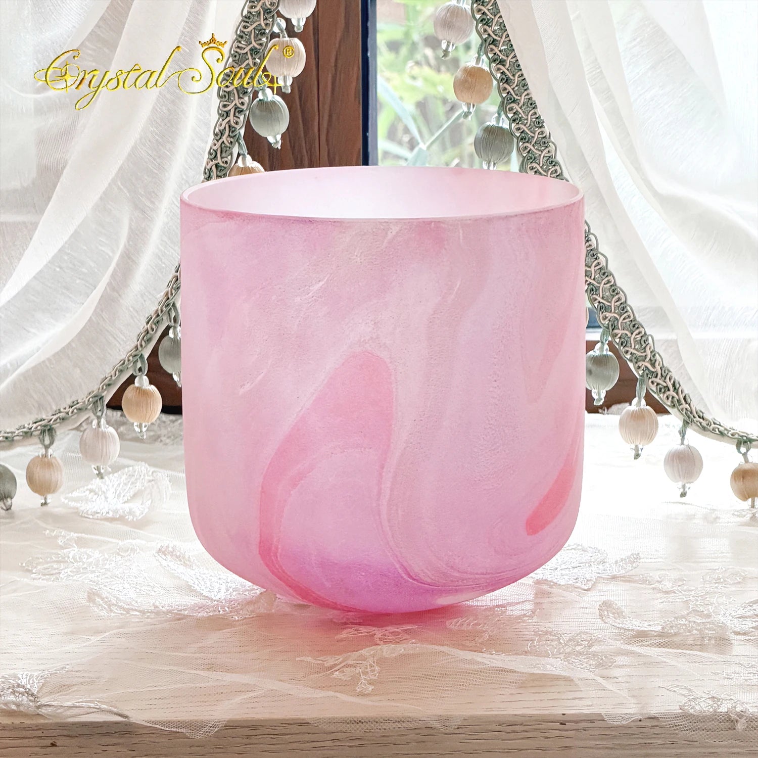 Pink Frosted Crystal Singing Bowl-ToShay.org