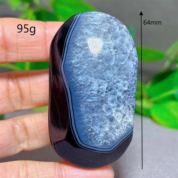 Black Silk Agate Palm Stone-ToShay.org