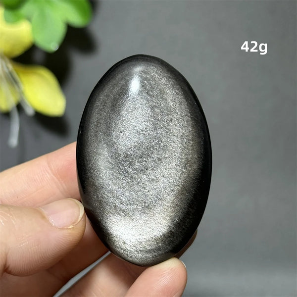Silver Obsidian Palm Stone-ToShay.org
