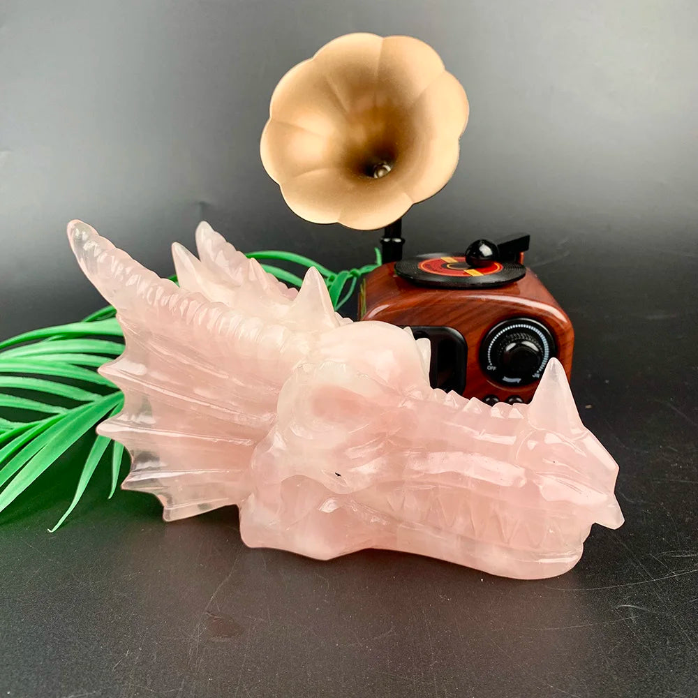 Pink Rose Quartz Dragon Head-ToShay.org