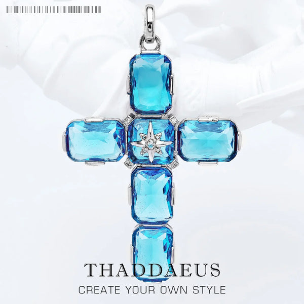 Blue Aquamarine Cross Pendant-ToShay.org