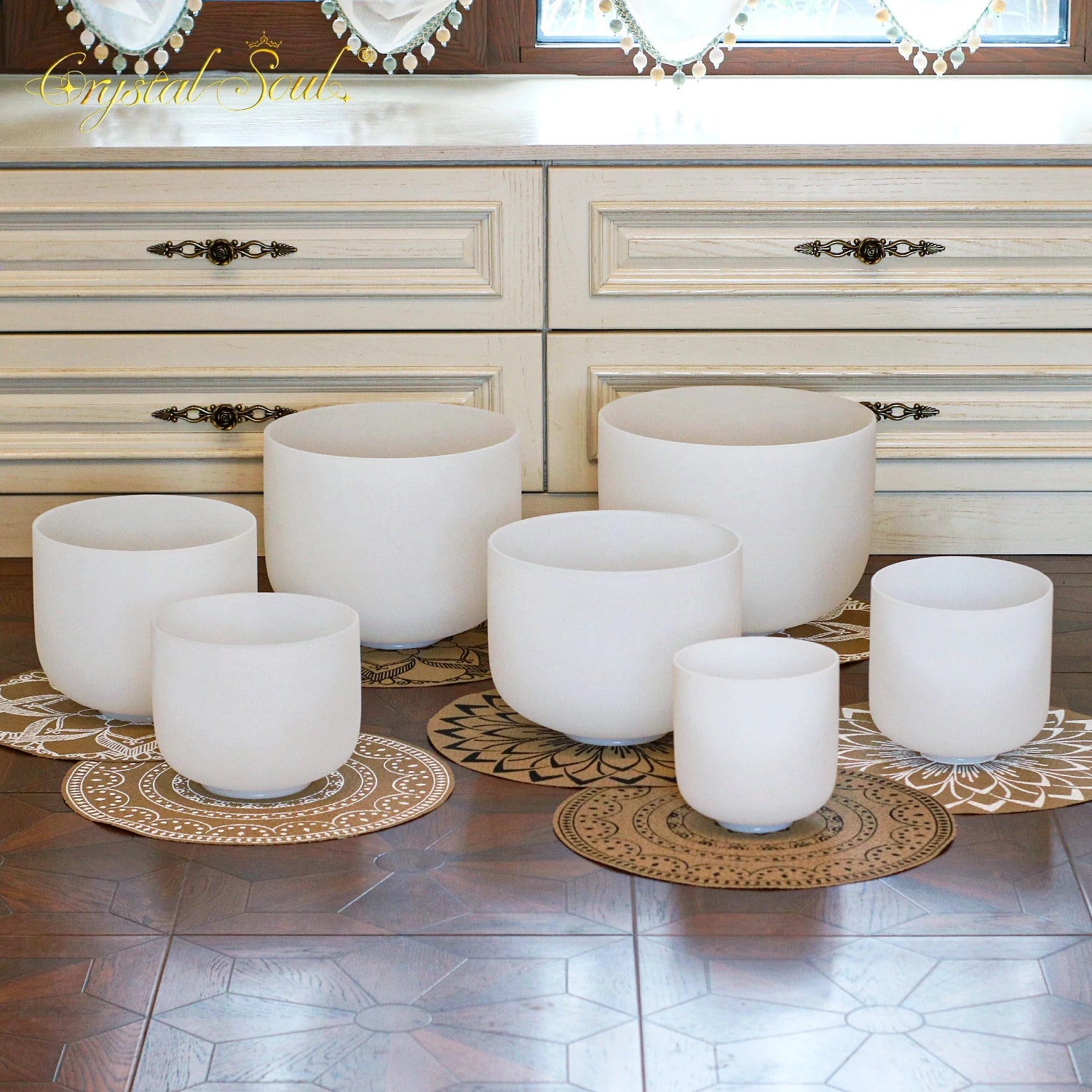 White Frosted Crystal Singing Bowls-ToShay.org