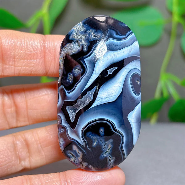 Black Silk Agate Palm Stone-ToShay.org
