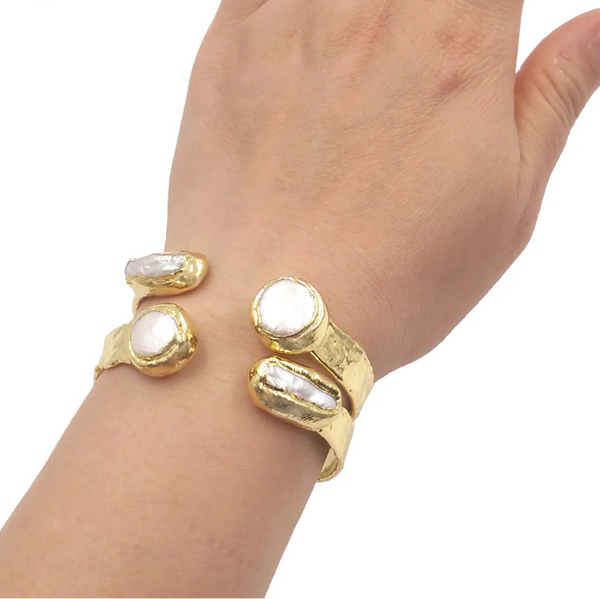 White Pearl Cuff Bangle-ToShay.org