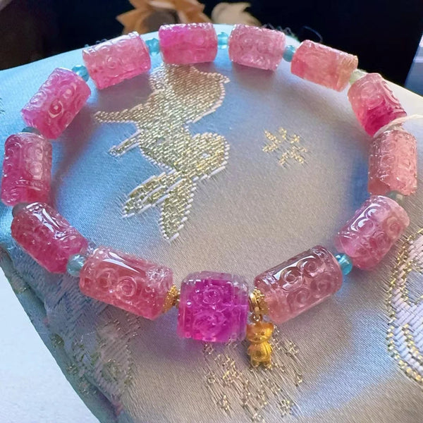 Pink Tourmaline Carved Bracelet-ToShay.org