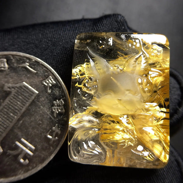 Gold Rutilated Quartz Fox Pendant-ToShay.org