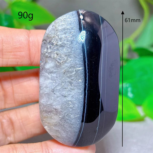 Black Silk Agate Palm Stone-ToShay.org