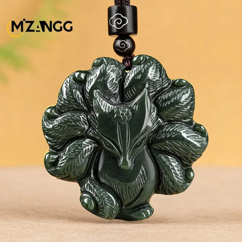 Black Ink Jade Fox Pendant-ToShay.org