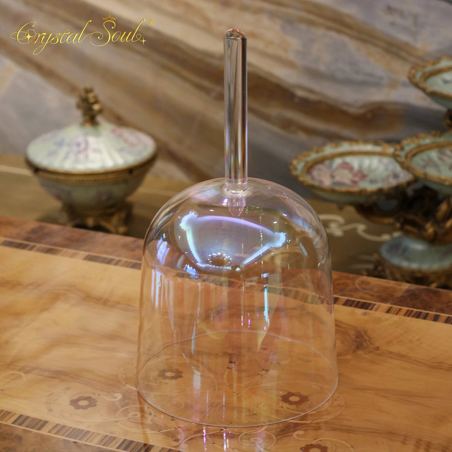 CrystalSoul 432Hz Prefect Pitch Clear Aurora Color Handle Crystal Singing Bowl Pure Quartz Ore-ToShay.org