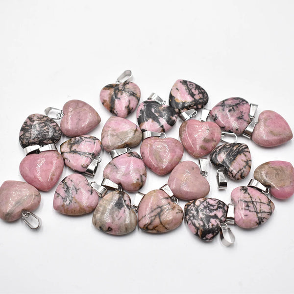 Pink Rhodochrosite Heart Pendants-ToShay.org