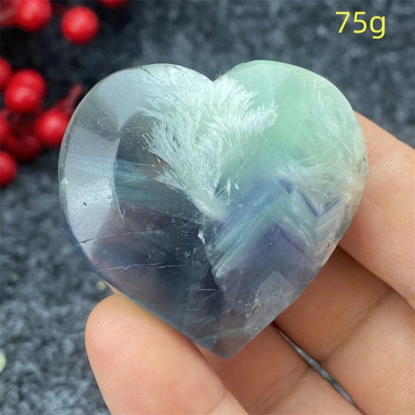 Green Feather Fluorite Heart-ToShay.org