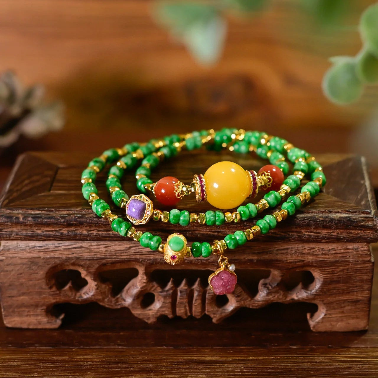 Green Jade Wrap Bracelet-ToShay.org