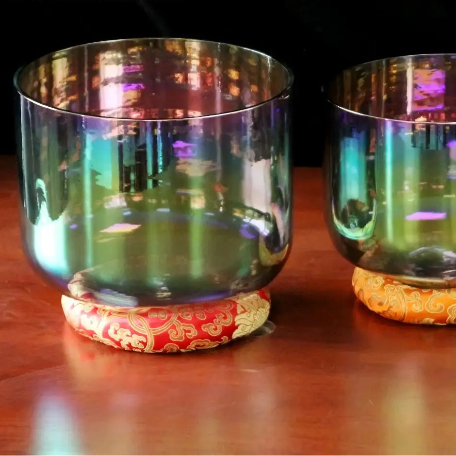 MountainRain Metalli Green Alchemy crystal singing bowl for Therapy with Malle percussion crystal music bowl With Accessories-ToShay.org