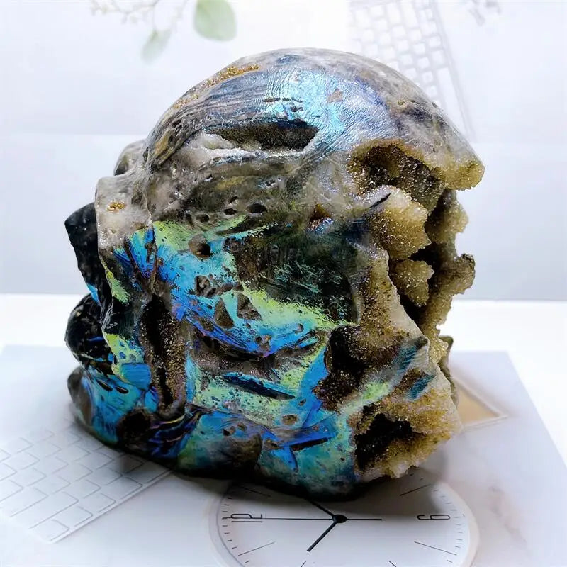 Natural Aura Sphalerite Skull Dursy Carving Reiki Healing Stones Feng Shui Craft Carved For Decor Holiday Gift 1PCS-ToShay.org