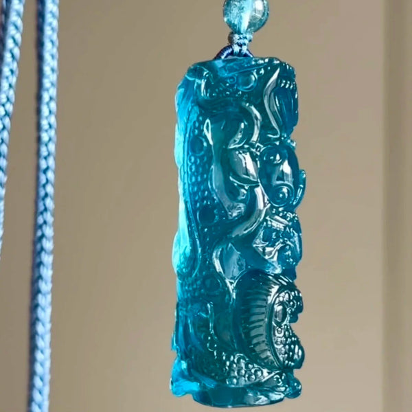 Blue Aquamarine Dragon Pendant-ToShay.org