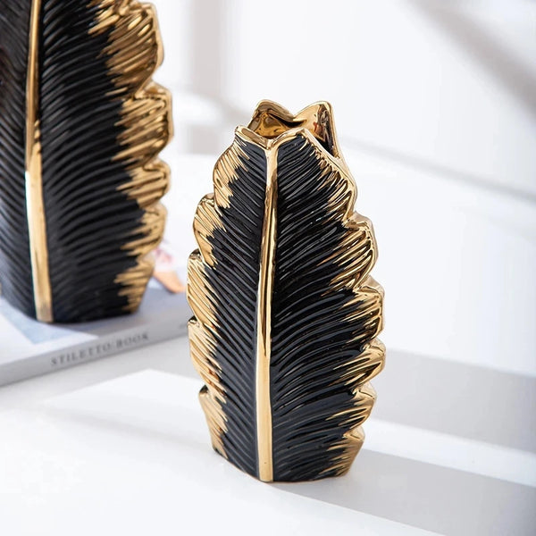 Black Gold Leaf Vase-ToShay.org
