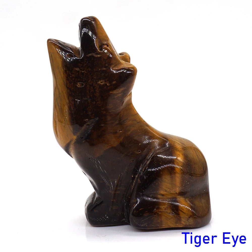 2" Wolf Statue Natural Stone Carved Figure Room Ornament Healing Crystal Reiki Animal Figurine Home Office Desktop Decoration-ToShay.org