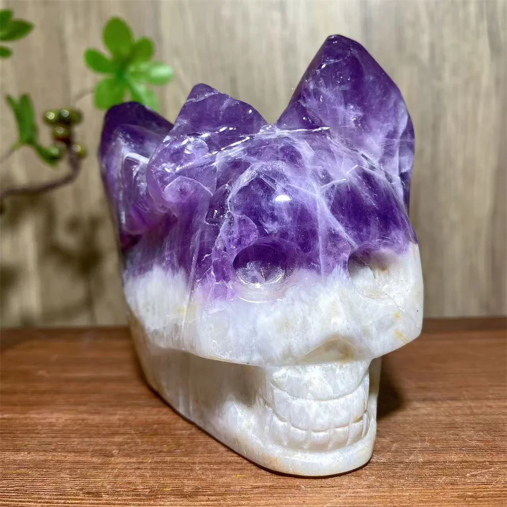 Natural Unique Big Amethyts Cluster Skull Carving Quartz Stone Halloween Decoration Minerals Craft Gifts Energy Healing Gift-ToShay.org