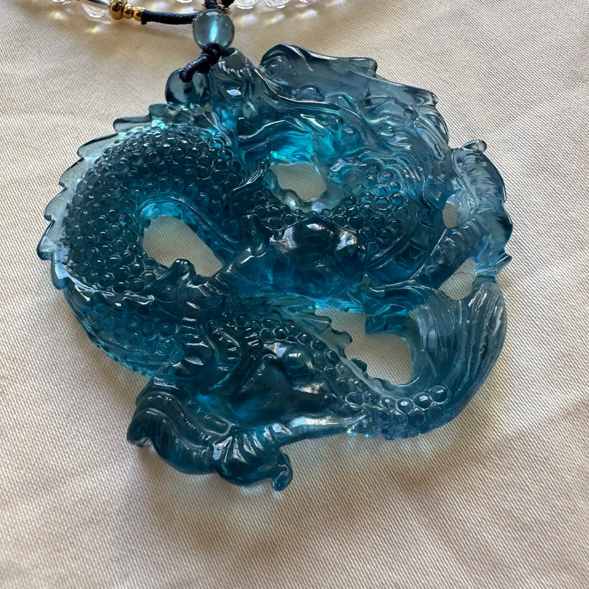 Blue Aquamarine Dragon Pendant-ToShay.org