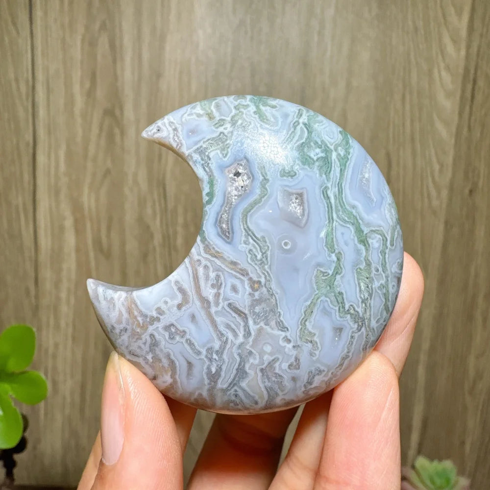 Green Moss Agate Moon-ToShay.org
