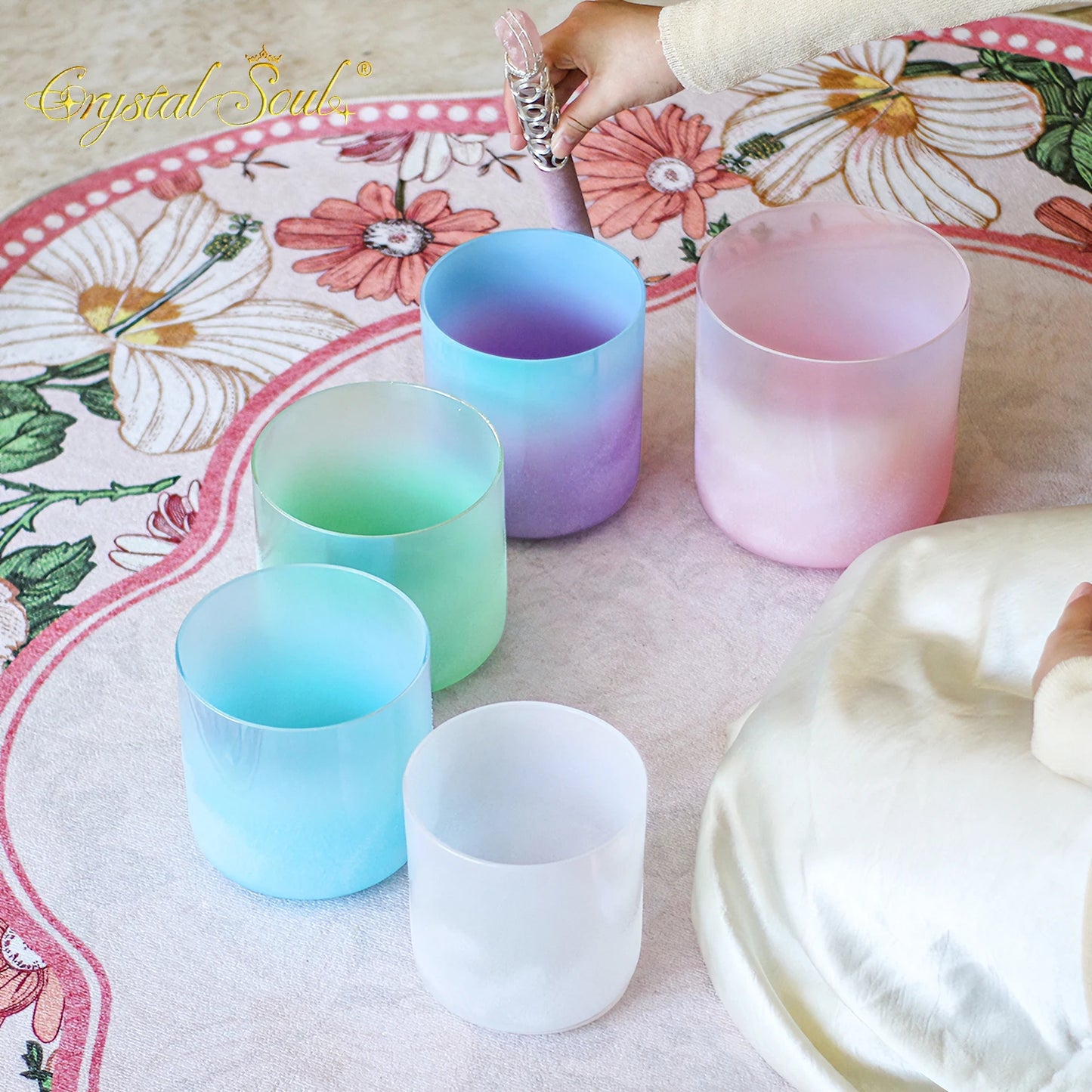 Crystal Soul C5 528Hz Sandblasting Dreamy Colored Alchemy Crystal Singing Bowl Set-ToShay.org