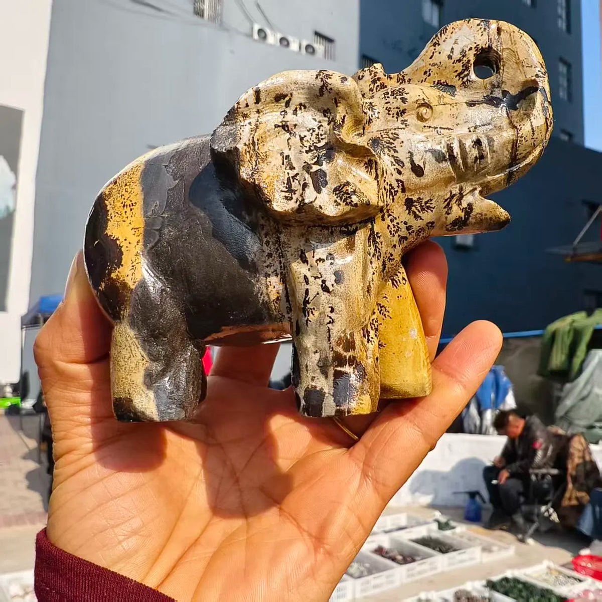 Yellow Painting Stone Elephants-ToShay.org
