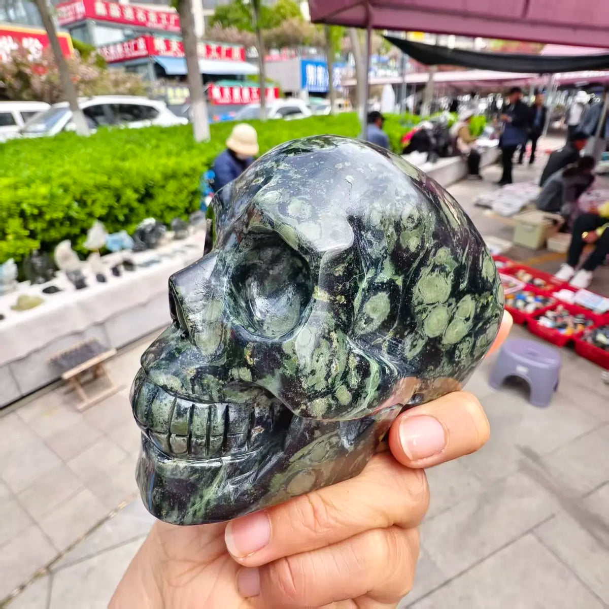 Green Peacock Eye Stone Skull-ToShay.org