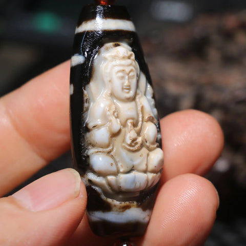 Black Agate Kwan Yin Pendant-ToShay.org
