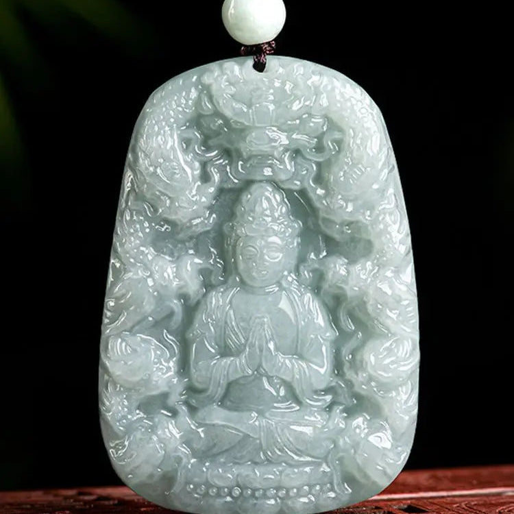 Blue Jadeite GuanYin Pendant-ToShay.org