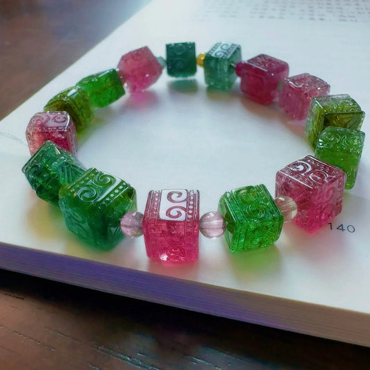 Pink Green Tourmaline Bracelet-ToShay.org