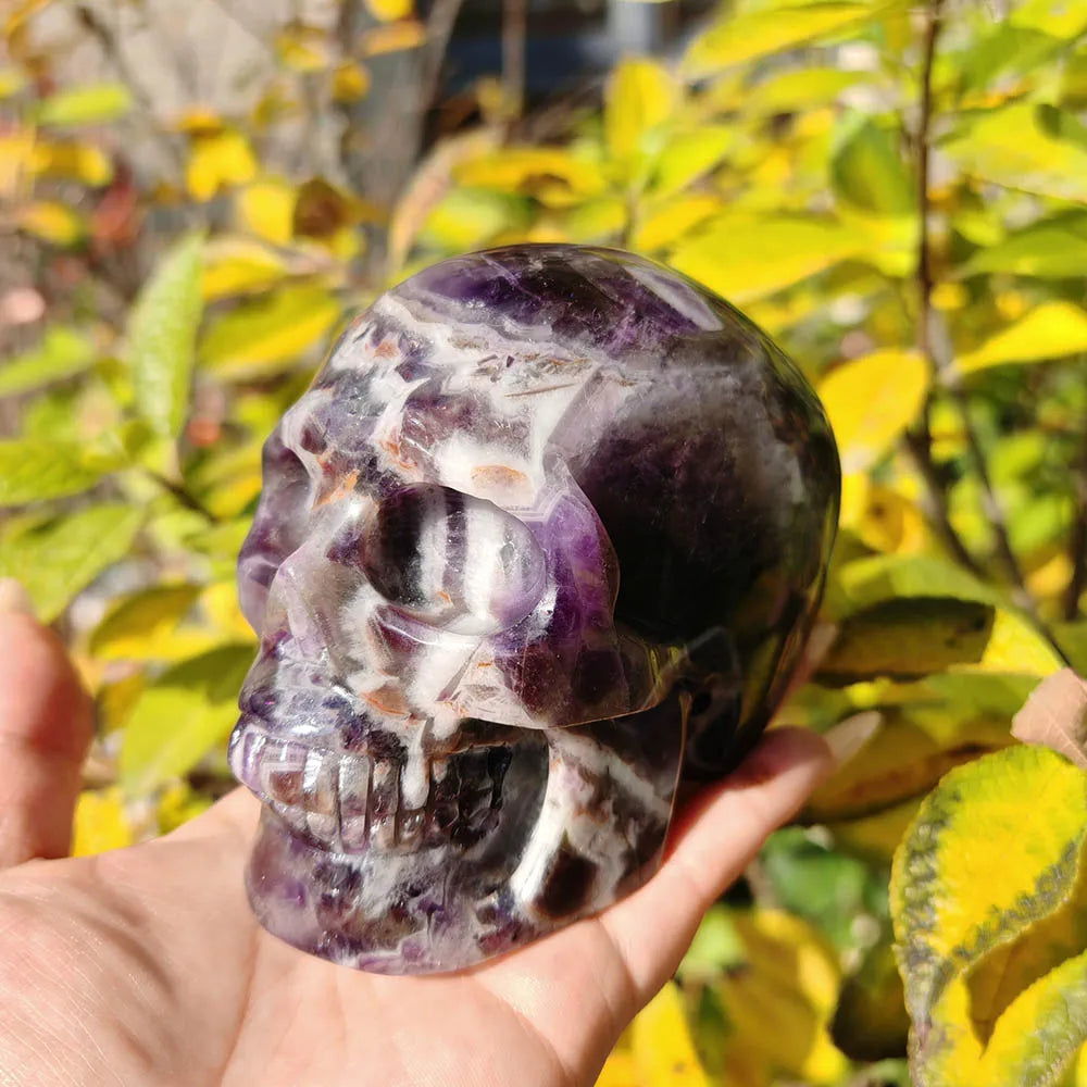 Dream Amethyst Skull Natural Crystal Large Skull Carving Statue Polished Stone Sculpture Reiki Carved Decor Ornament Fesival-ToShay.org